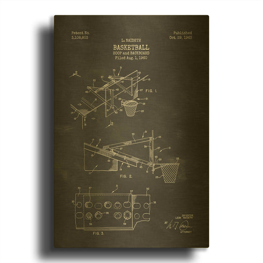 'Basketball Hoop and Backboard Blueprint Patent Chalkboard' By LUXE Gold Metal Wall Art