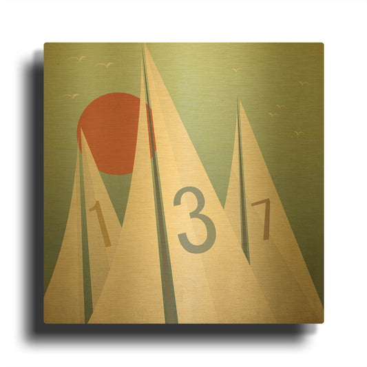 'Sails VII With Sun' By Ryan Fowler Gold Metal Wall Art