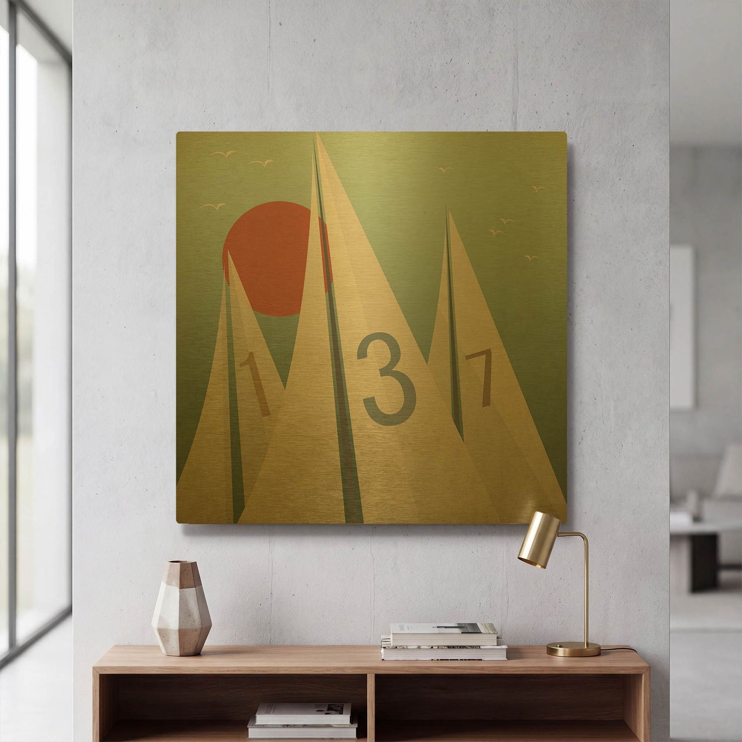 'Sails VII With Sun' By Ryan Fowler Gold Metal Wall Art
