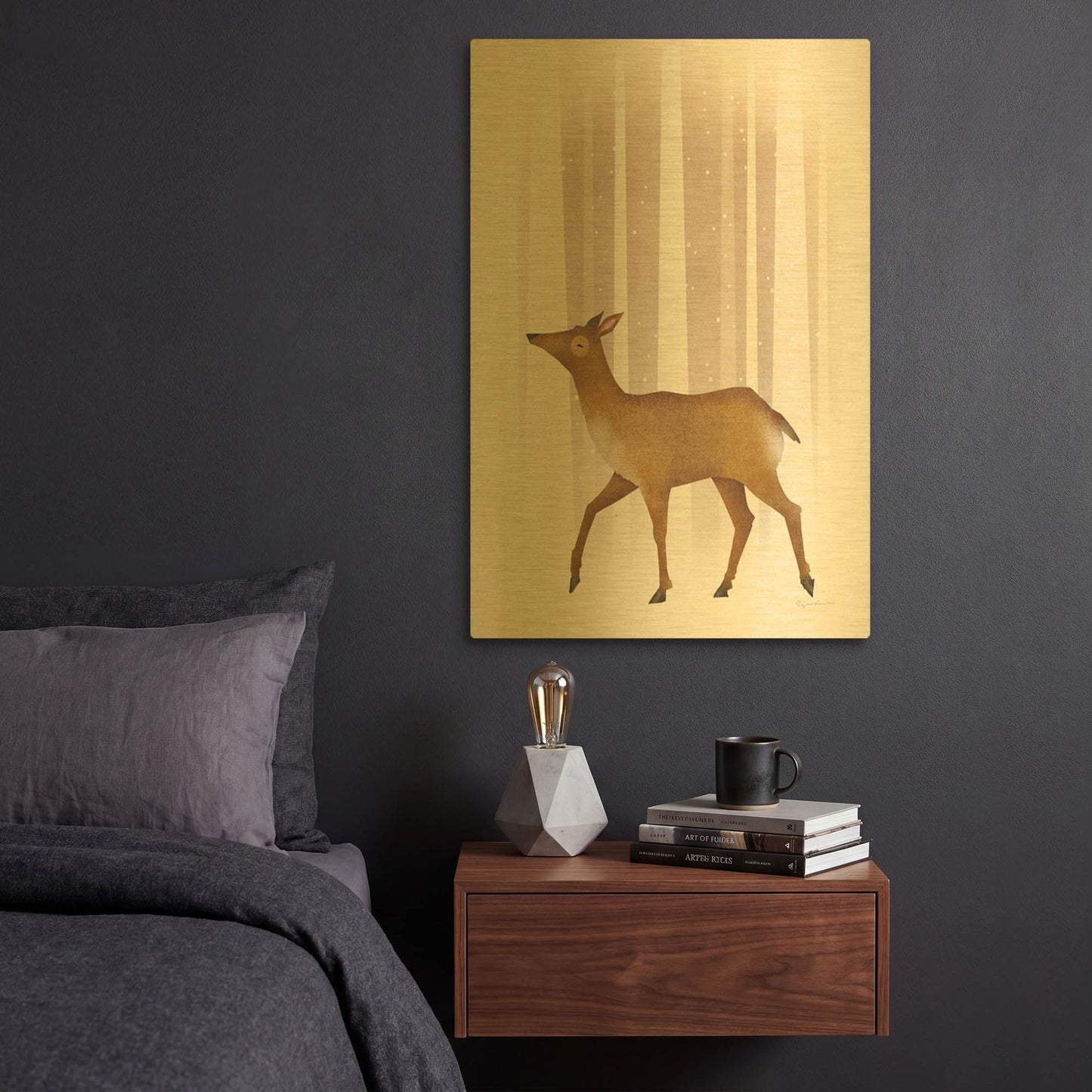 'Snowy Doe' By Ryan Fowler Gold Metal Wall Art
