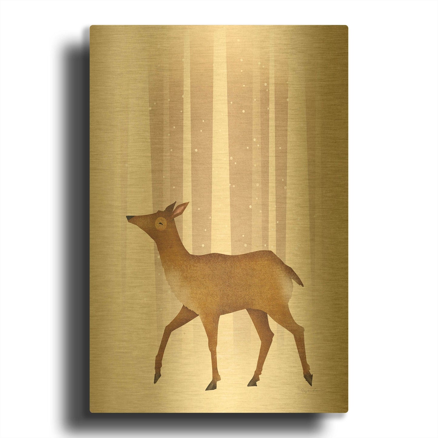 'Snowy Doe' By Ryan Fowler Gold Metal Wall Art