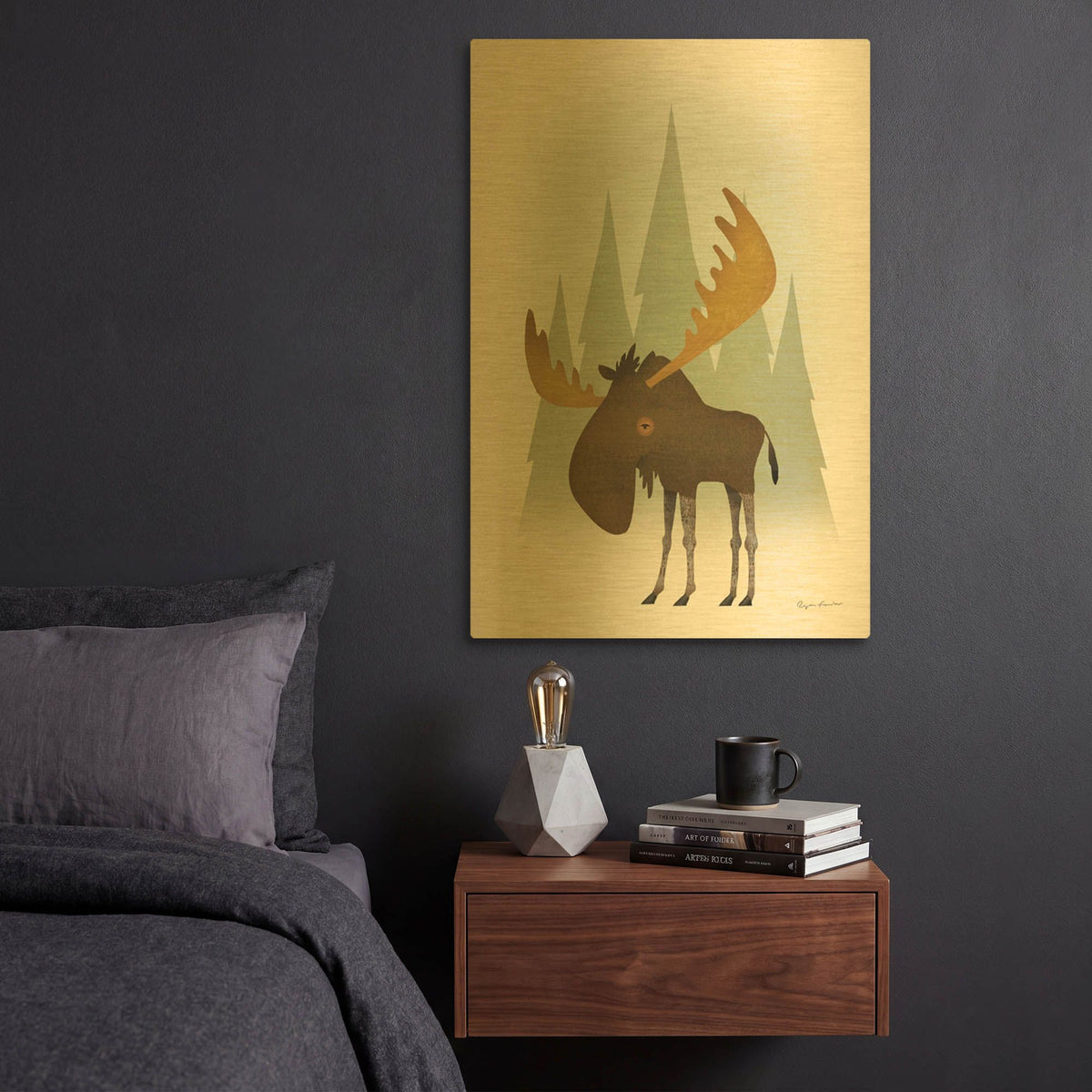 'Forest Moose' By Ryan Fowler Gold Metal Wall Art