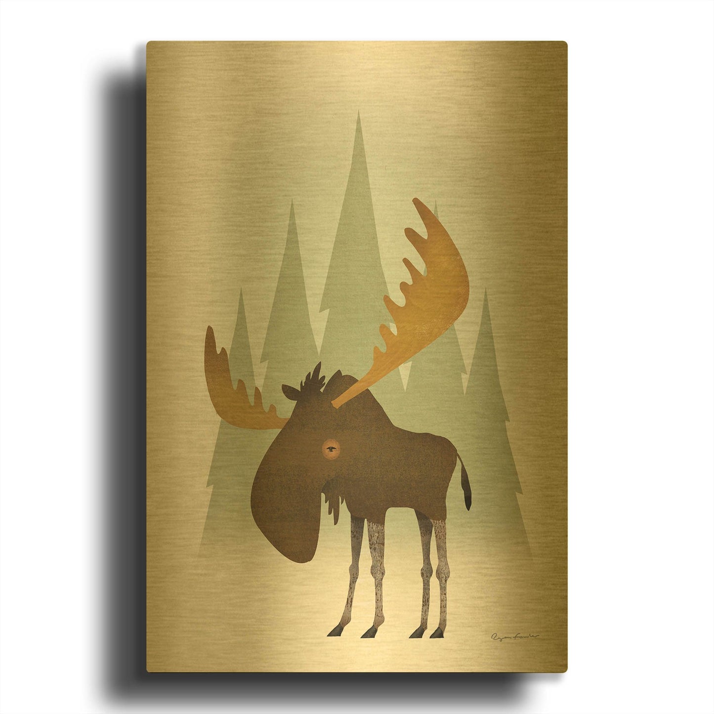 'Forest Moose' By Ryan Fowler Gold Metal Wall Art