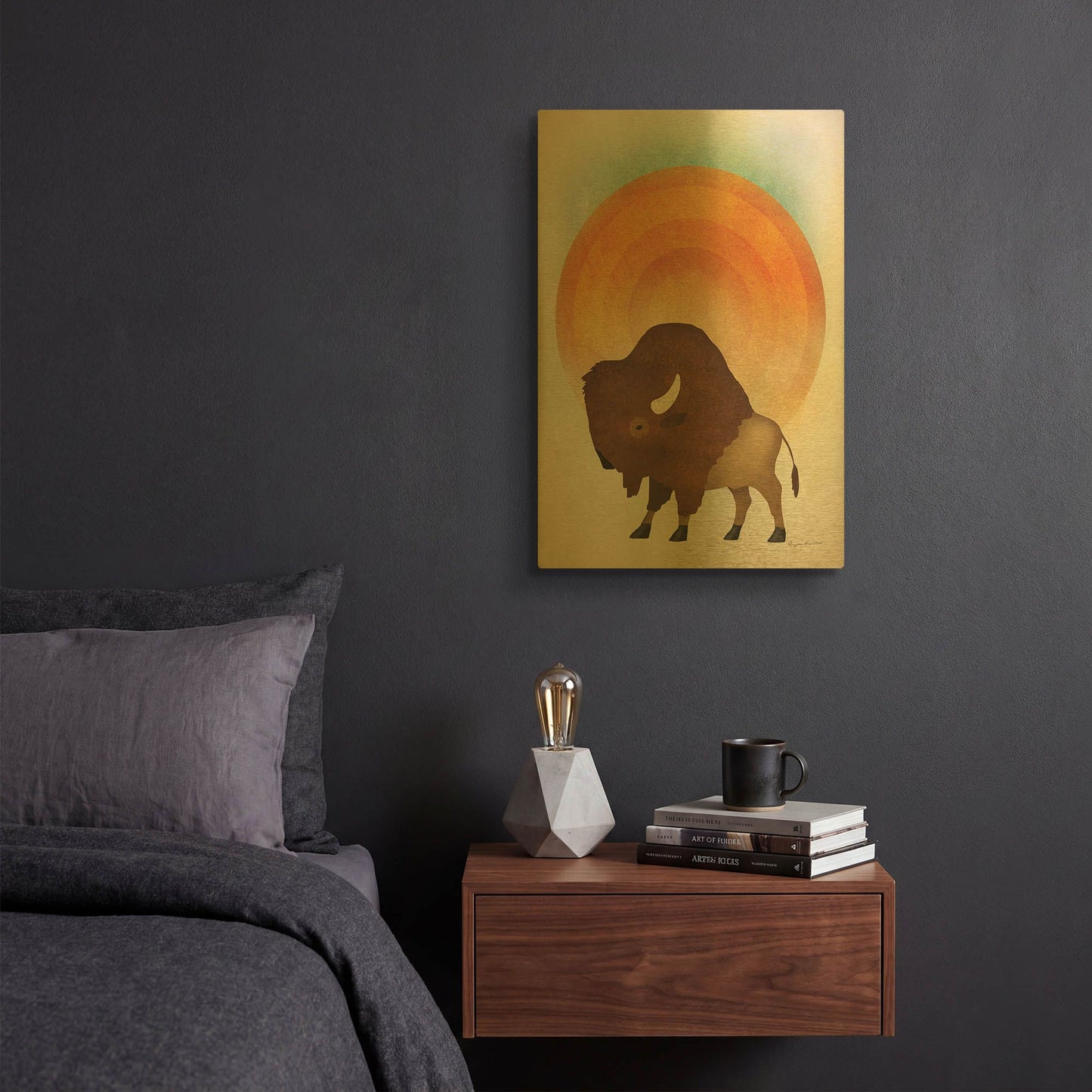 'Blazing Sun Bison' By Ryan Fowler Gold Metal Wall Art
