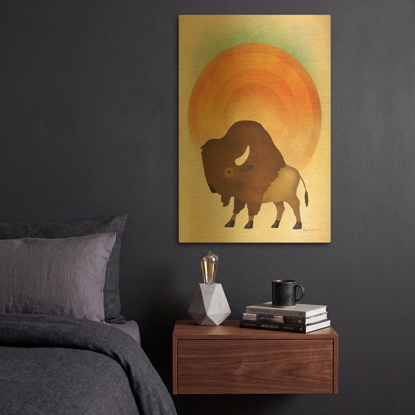'Blazing Sun Bison' By Ryan Fowler Gold Metal Wall Art