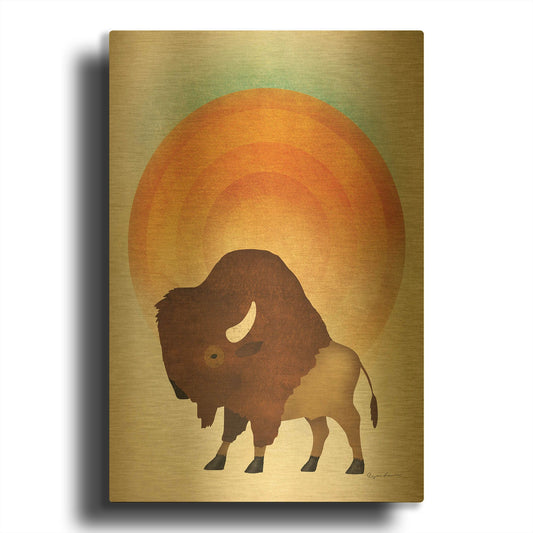 'Blazing Sun Bison' By Ryan Fowler Gold Metal Wall Art