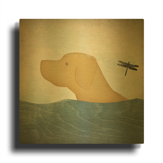 'Yellow Dog Swim' By Ryan Fowler Gold Metal Wall Art