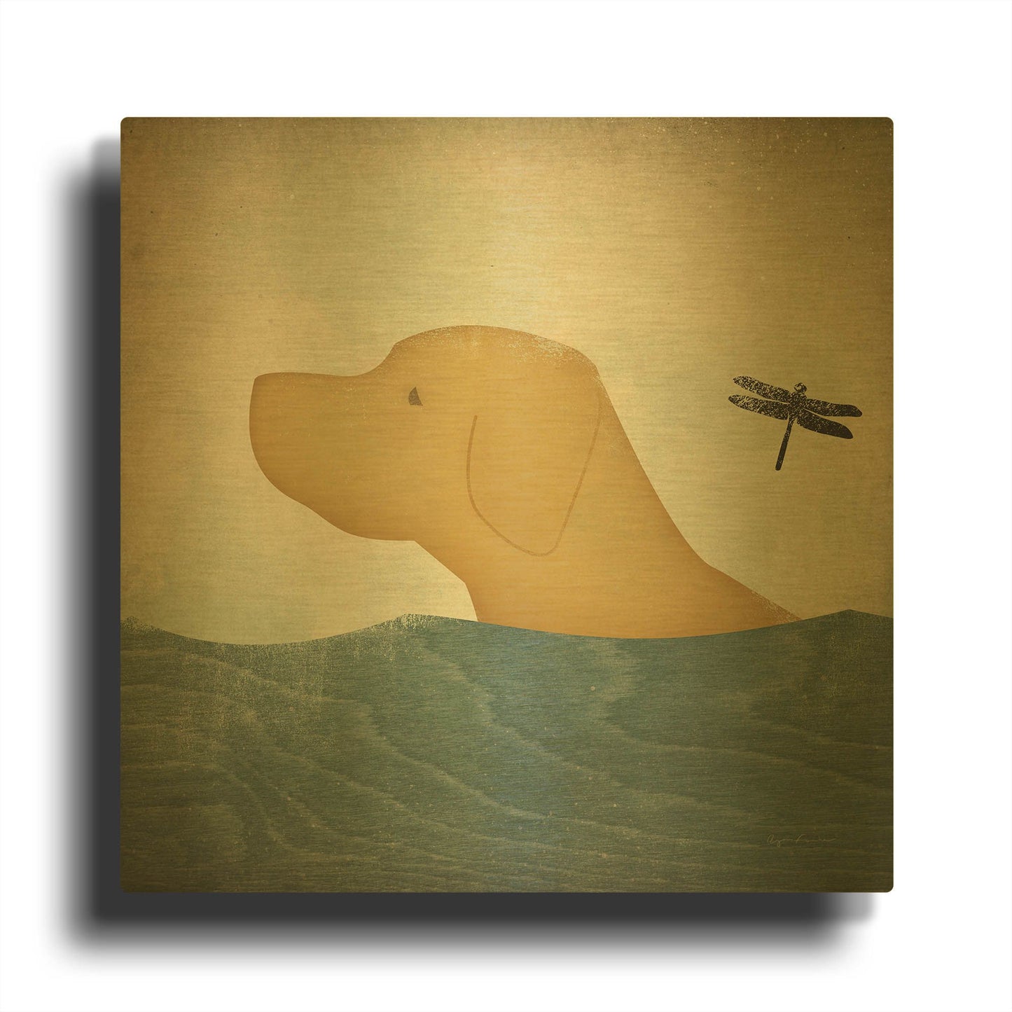 'Yellow Dog Swim' By Ryan Fowler Gold Metal Wall Art