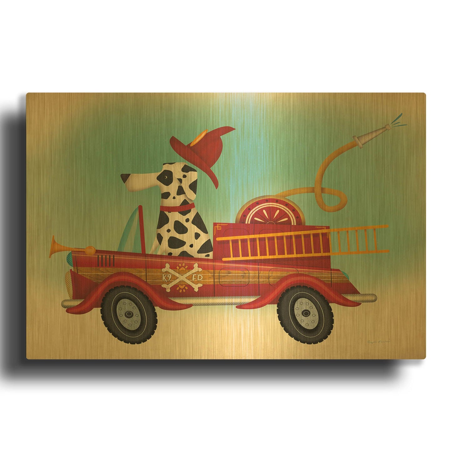 'K9 Fire Department 2' By Ryan Fowler Gold Metal Wall Art