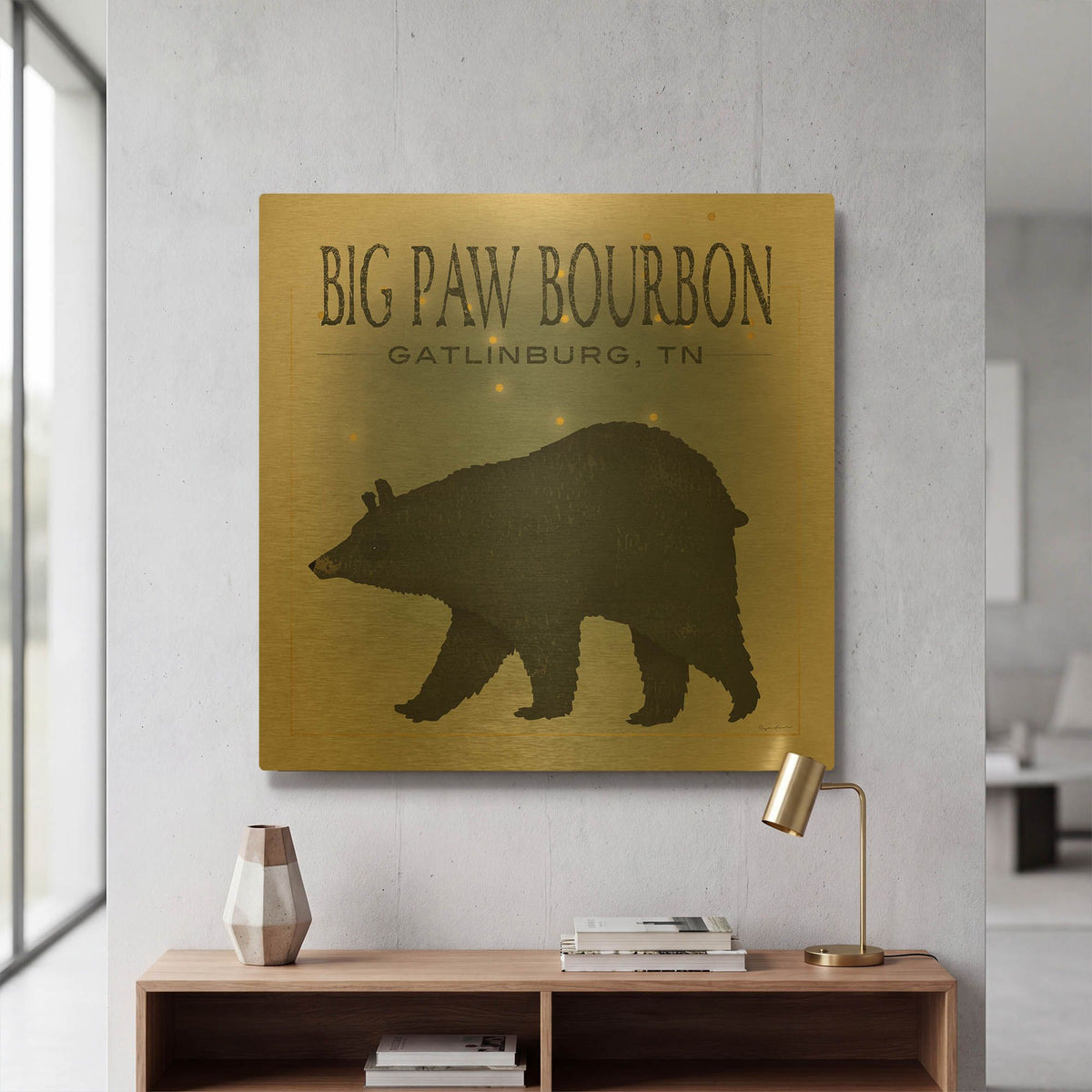 'Ursa Major Big Paw Bourbon' By Ryan Fowler Gold Metal Wall Art