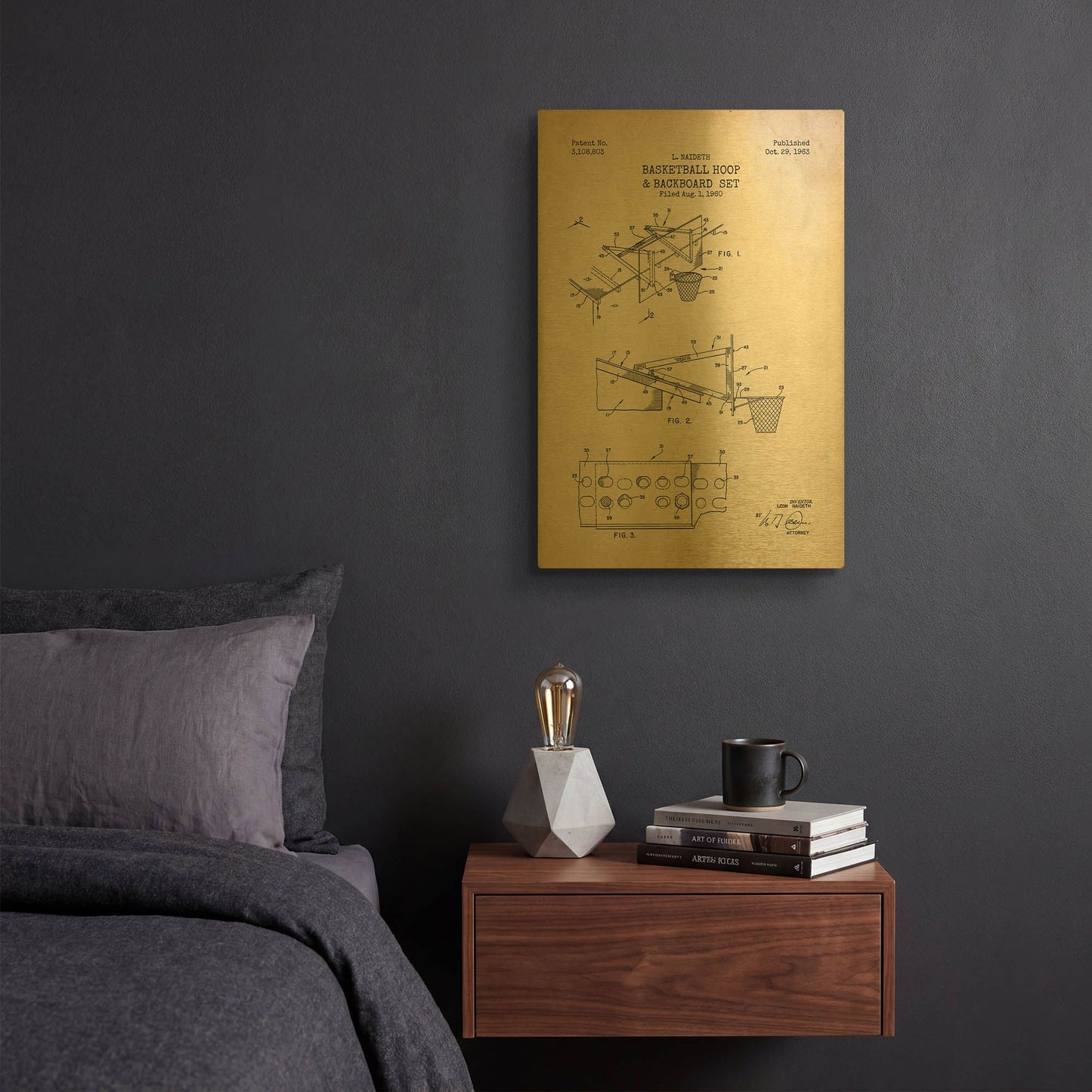 'Basketball Hoop and Backboard Blueprint Patent Parchment' By LUXE Gold Metal Wall Art