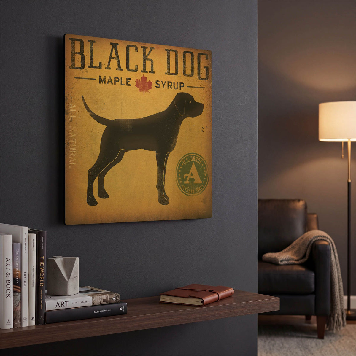 'Black Dog At Show No VT' By Ryan Fowler Gold Metal Wall Art
