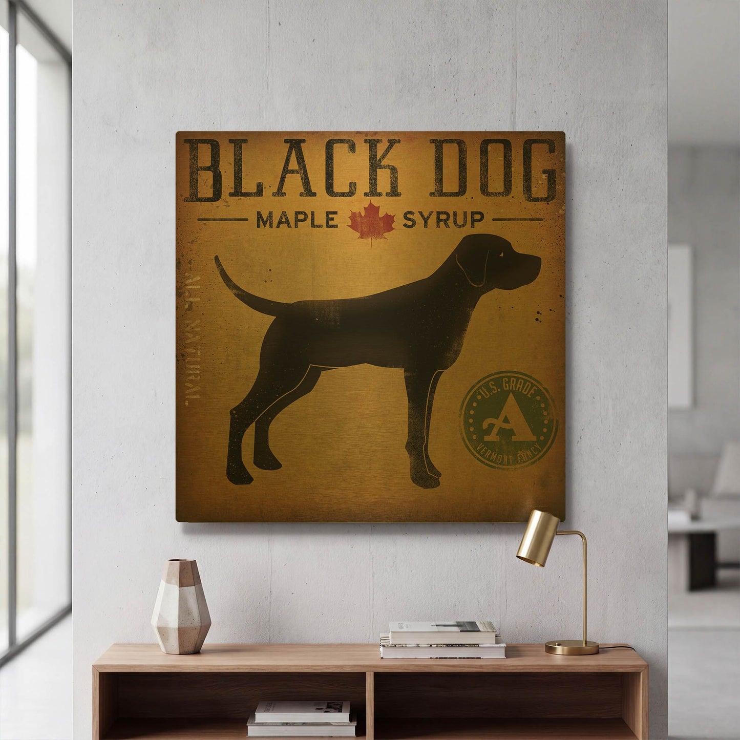 'Black Dog At Show No VT' By Ryan Fowler Gold Metal Wall Art