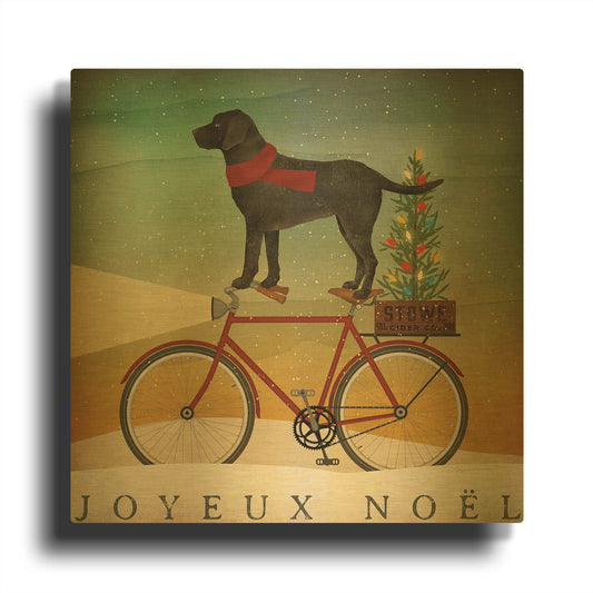 'Black Lab On Bike Christmas' By Ryan Fowler Gold Metal Wall Art