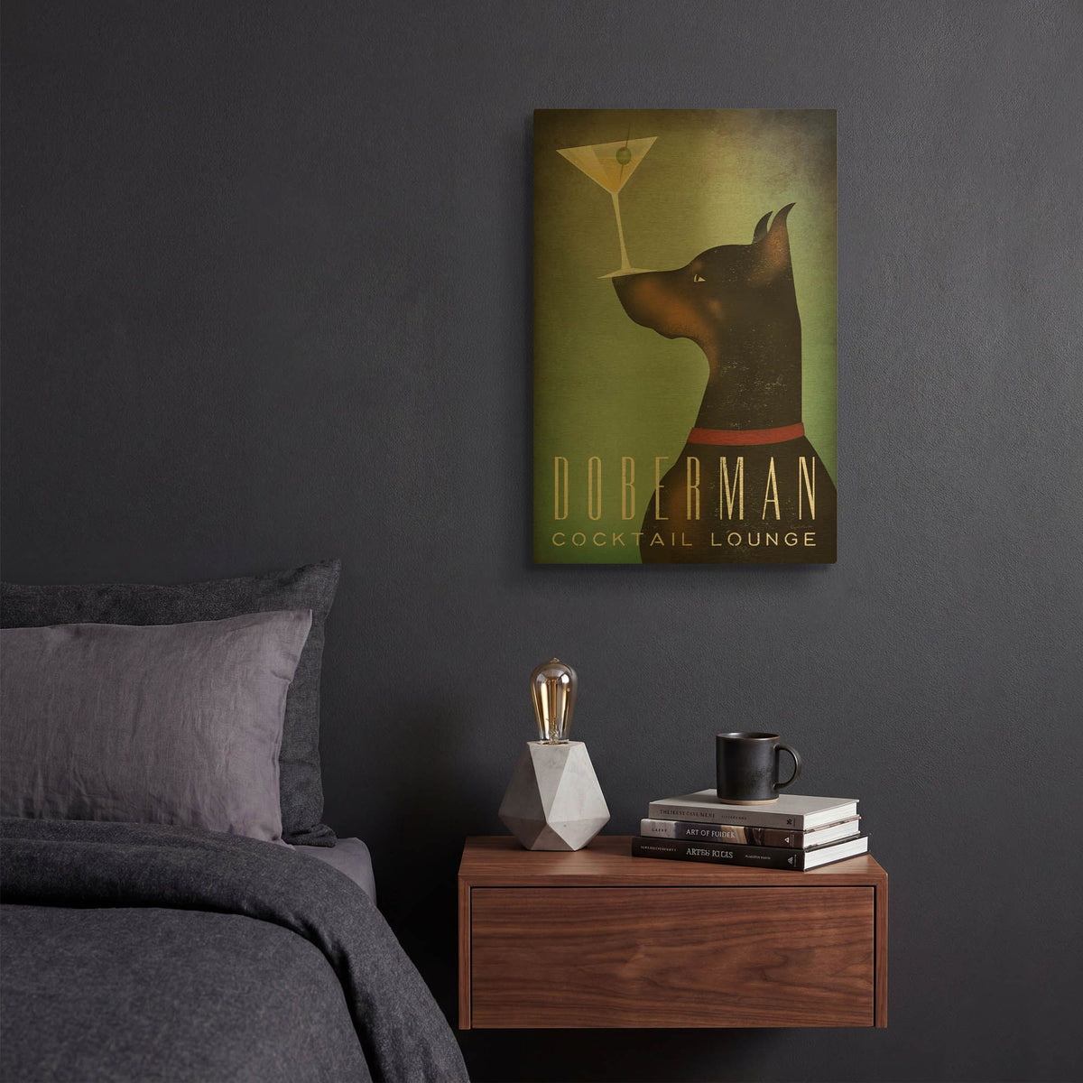 'Doberman Martini 2' By Ryan Fowler Gold Metal Wall Art