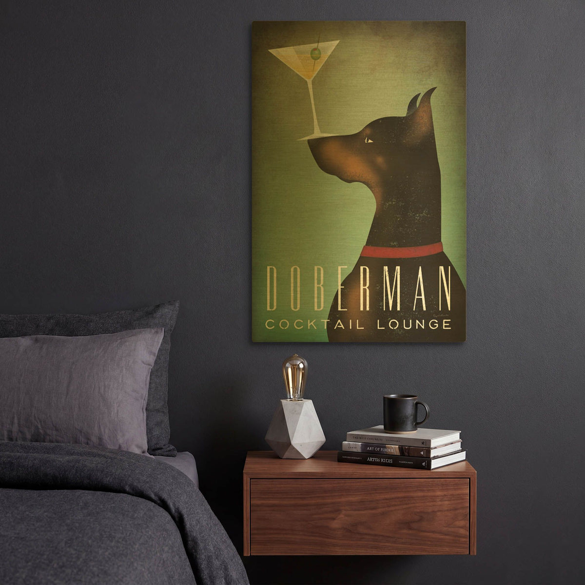 'Doberman Martini 2' By Ryan Fowler Gold Metal Wall Art