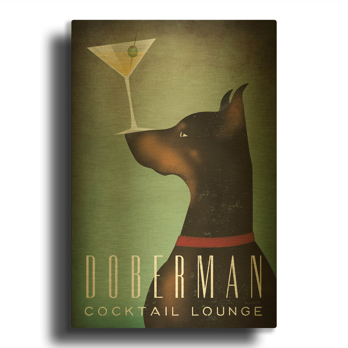 'Doberman Martini 2' By Ryan Fowler Gold Metal Wall Art