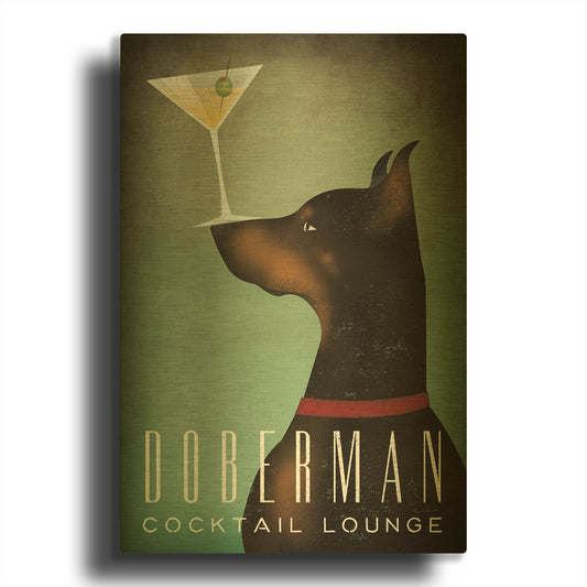 'Doberman Martini 2' By Ryan Fowler Gold Metal Wall Art