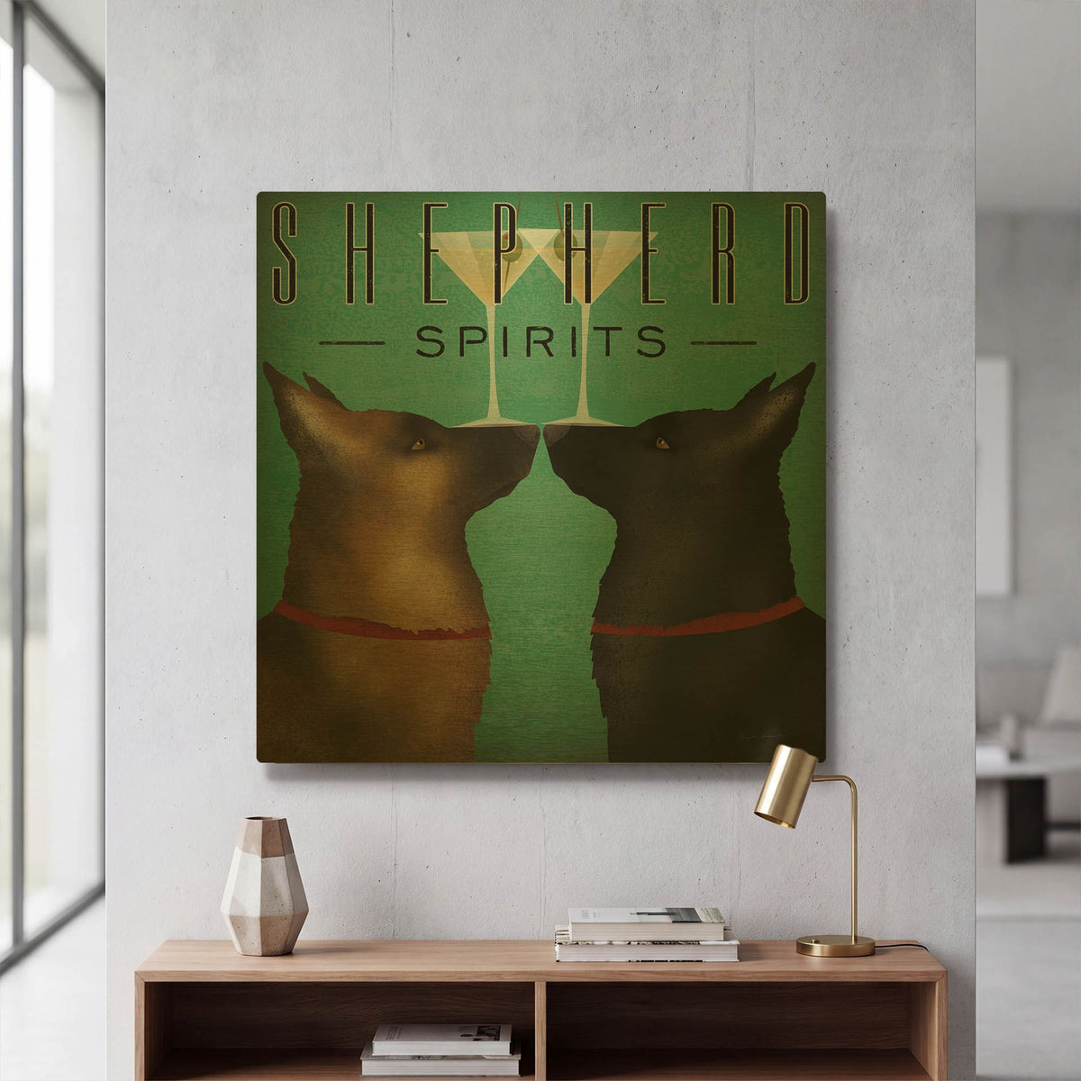 'Double Shepherd Martini 2' By Ryan Fowler Gold Metal Wall Art