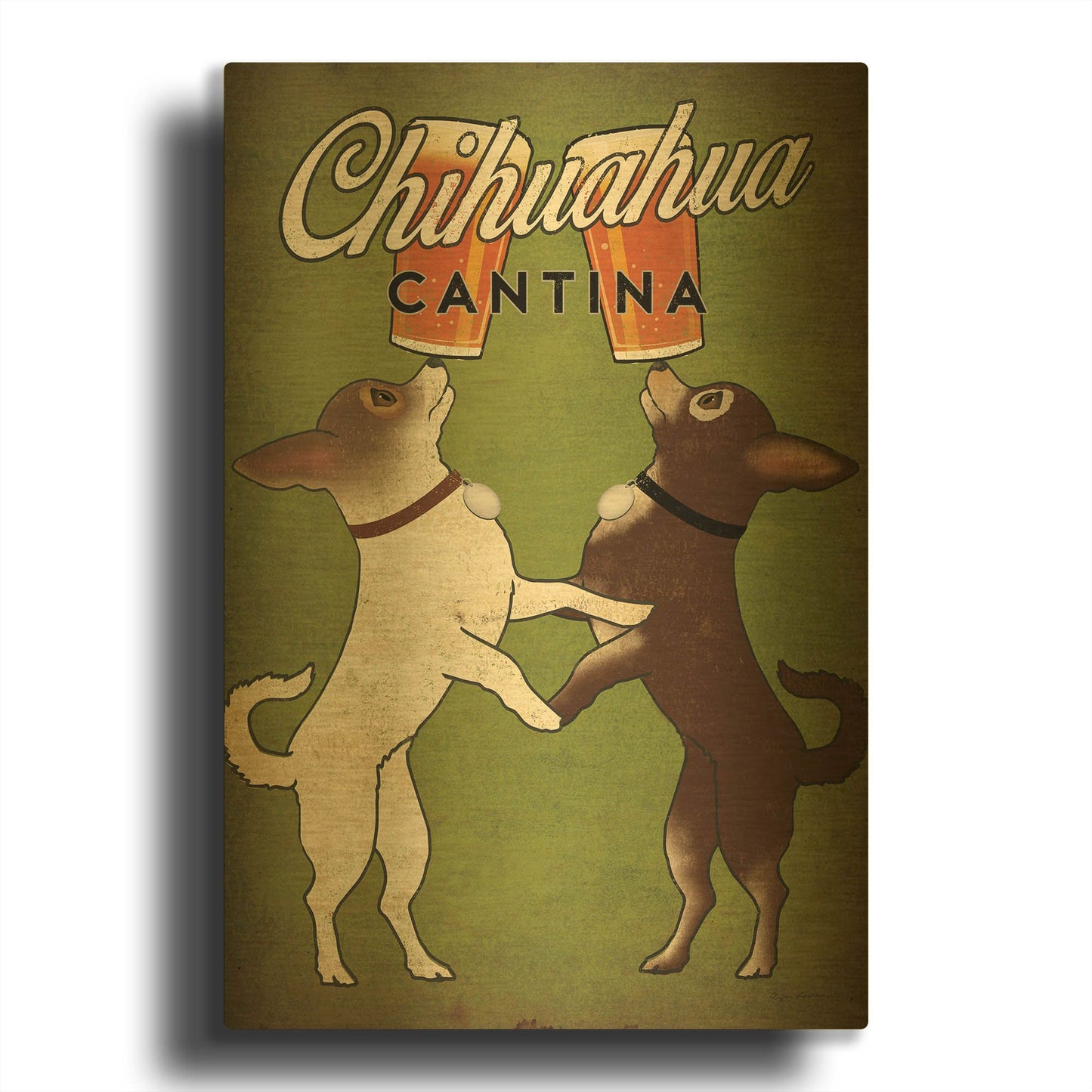 'Double Chihuahua' By Ryan Fowler Gold Metal Wall Art