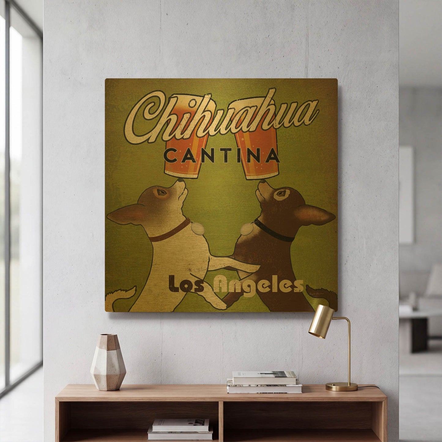 'Double Chihuahua Crop Los Angeles' By Ryan Fowler Gold Metal Wall Art