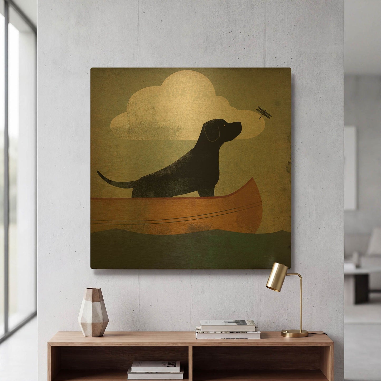 'Black Dog Canoe Ride' By Ryan Fowler Gold Metal Wall Art