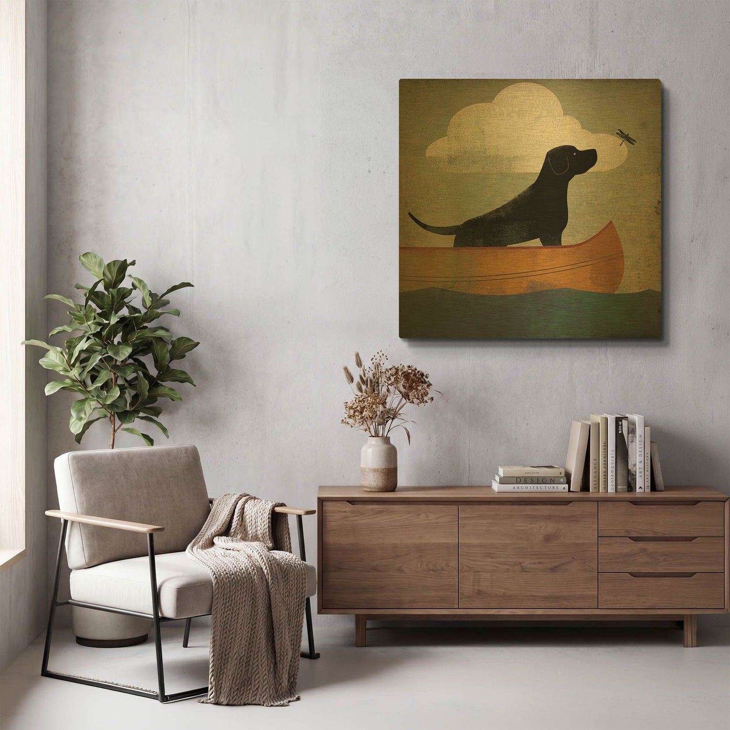 'Black Dog Canoe Ride' By Ryan Fowler Gold Metal Wall Art
