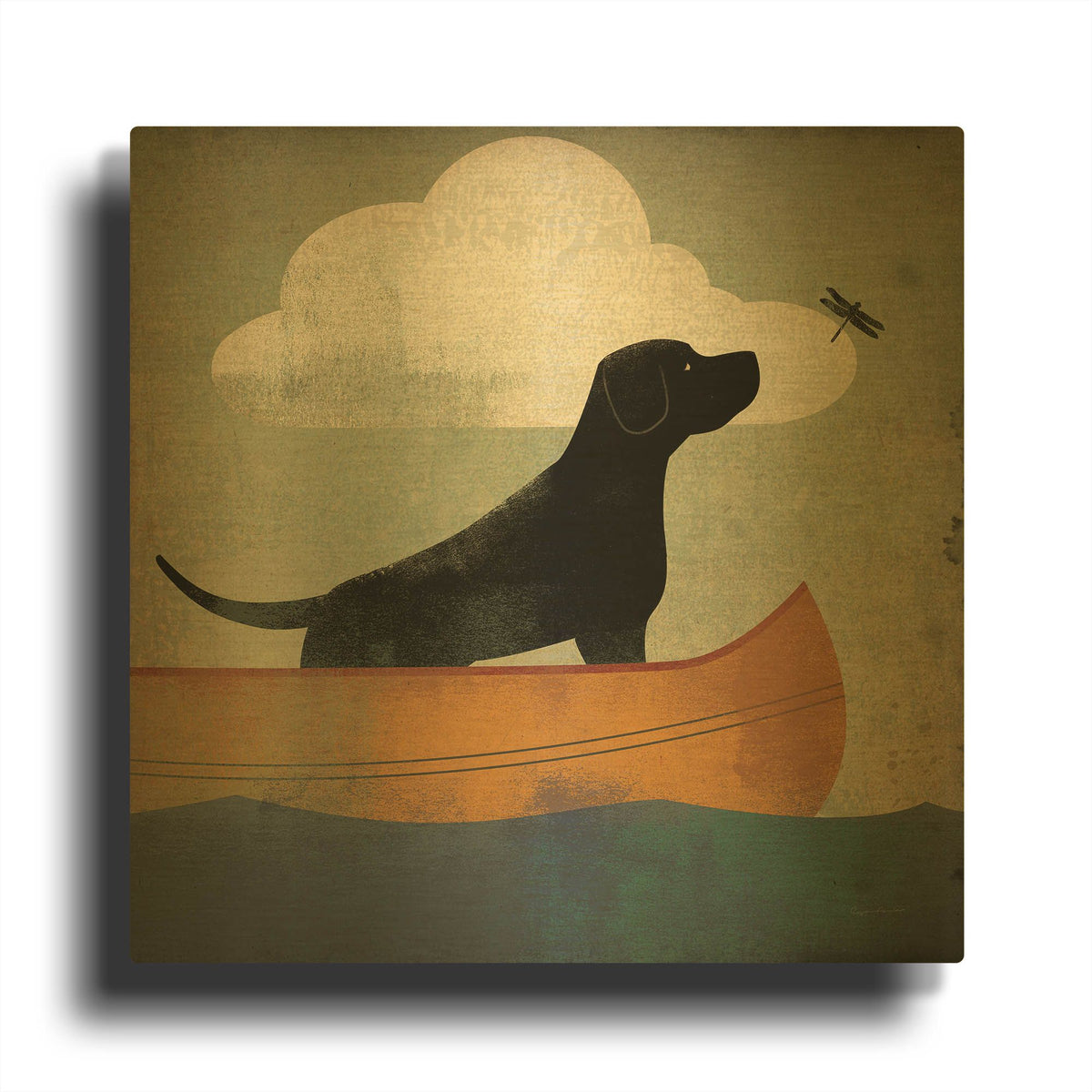 'Black Dog Canoe Ride' By Ryan Fowler Gold Metal Wall Art