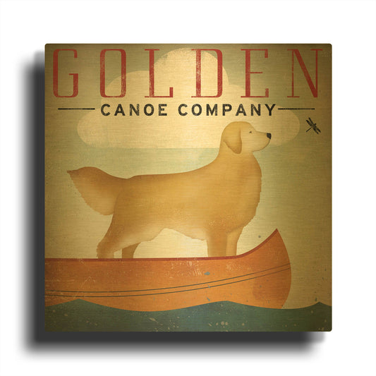 'Golden Dog Canoe Co Right Facing' By Ryan Fowler Gold Metal Wall Art