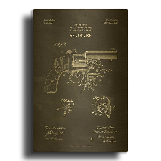 'Revolver Blueprint Patent Chalkboard' By LUXE Gold Metal Wall Art