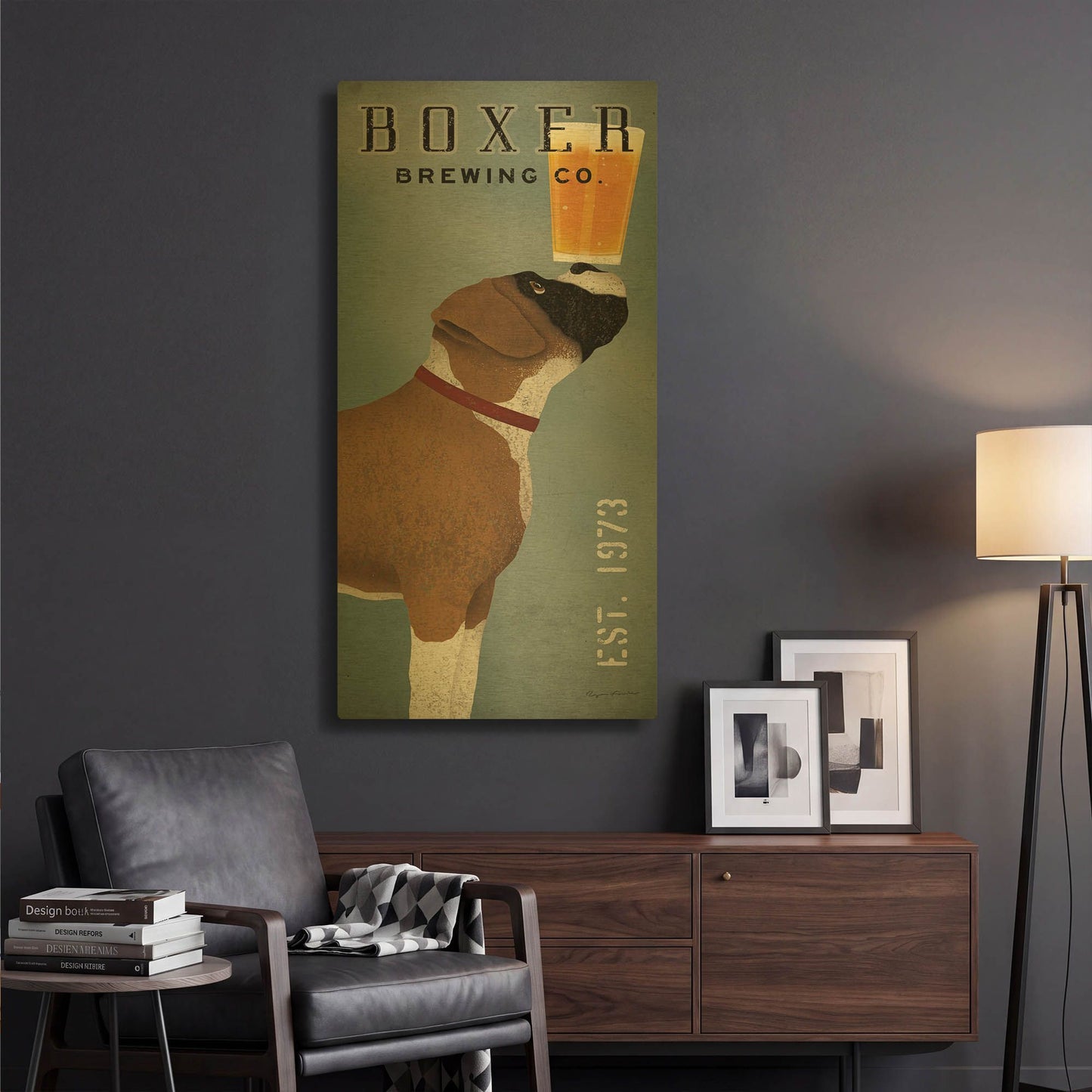 'Boxer Brewing Company V2' By Ryan Fowler Gold Metal Wall Art