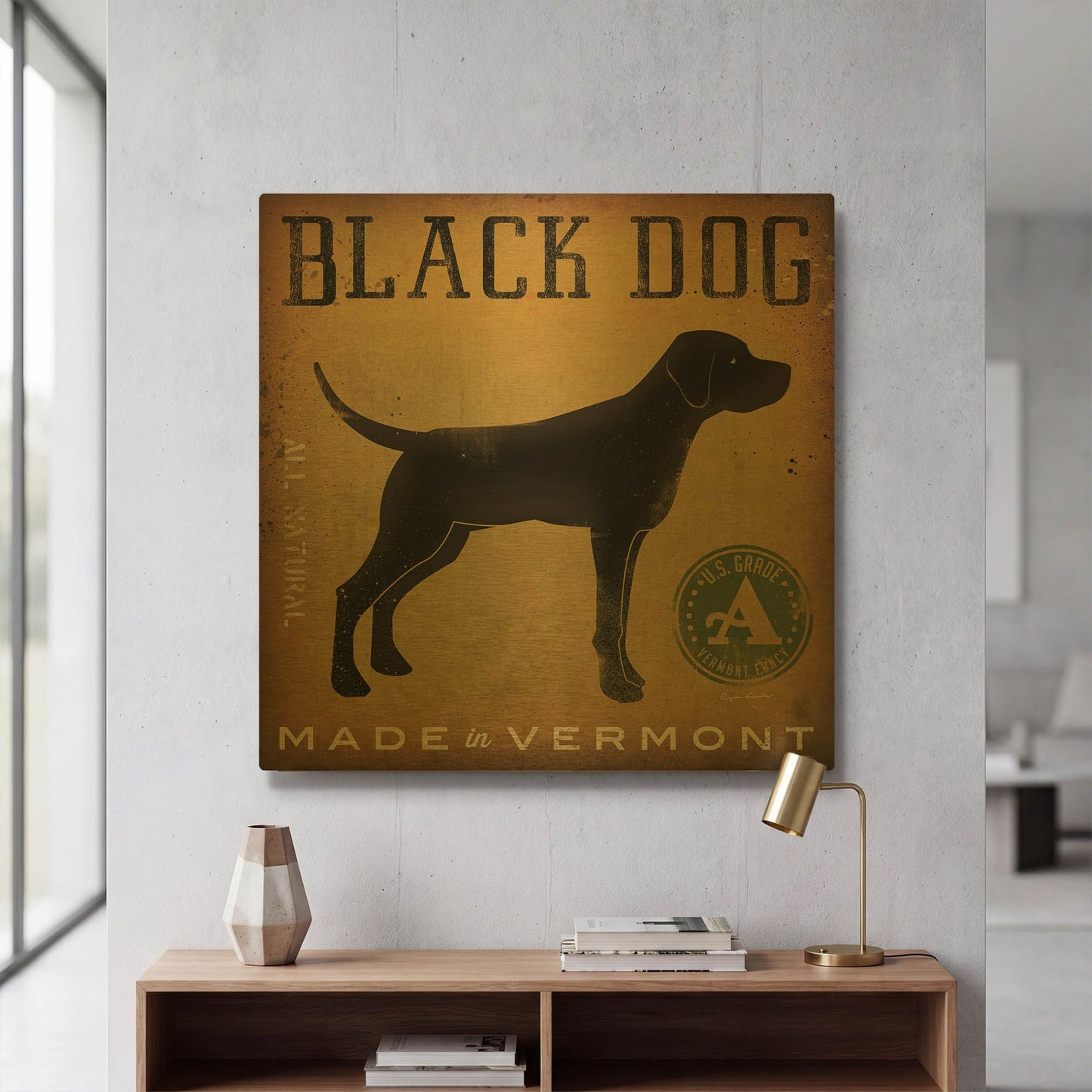 'Black Dog At Show V2' By Ryan Fowler Gold Metal Wall Art