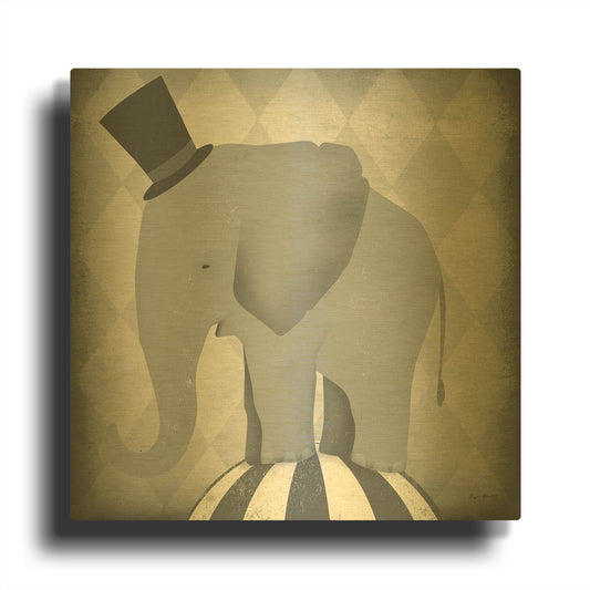 'Circus Elephant Gray' By Ryan Fowler Gold Metal Wall Art
