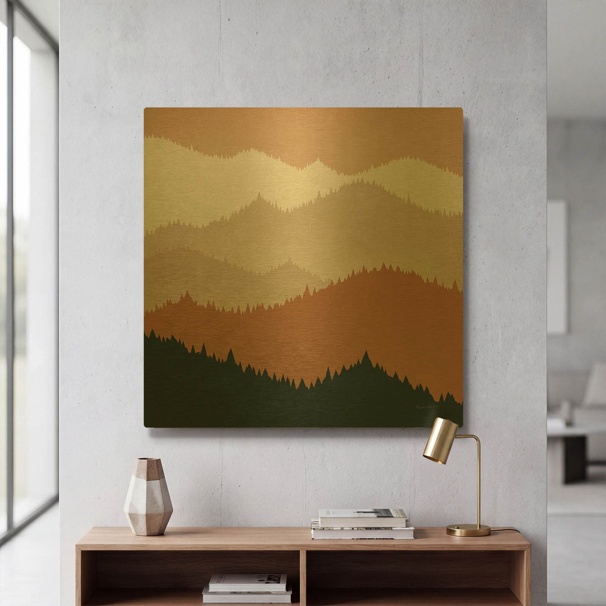 'Mountain View Terra Cotta' By Ryan Fowler Gold Metal Wall Art