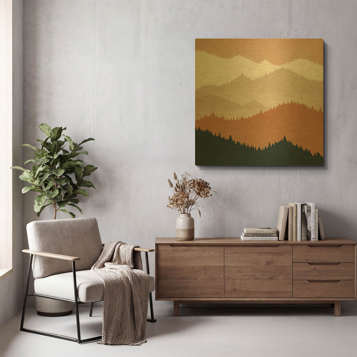 'Mountain View Terra Cotta' By Ryan Fowler Gold Metal Wall Art