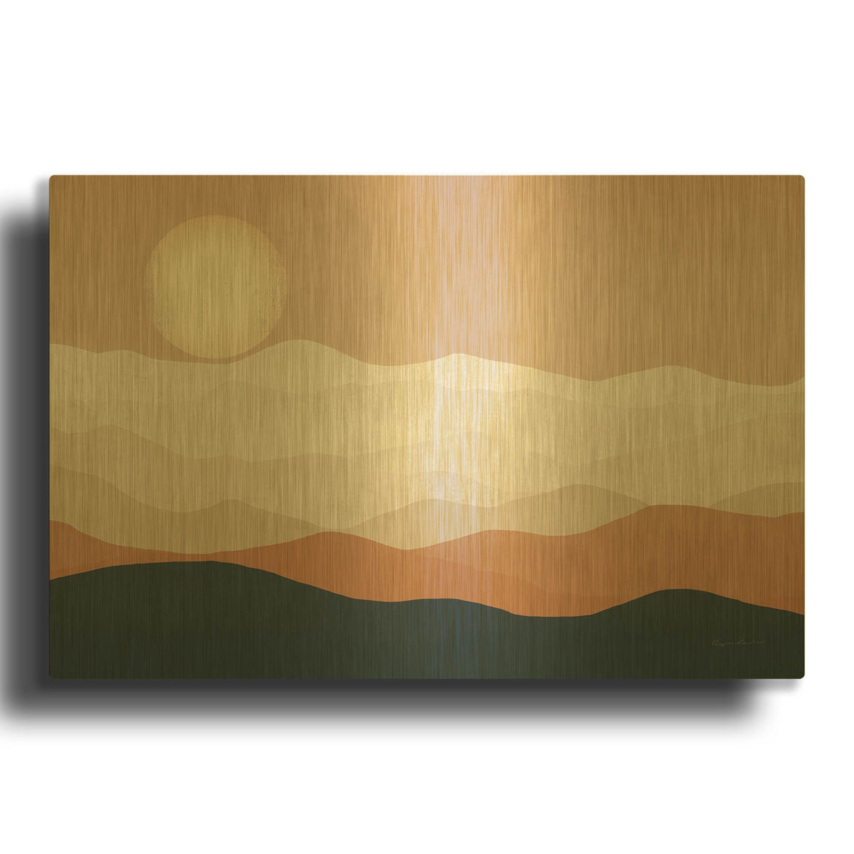 'Mojave Mountains And Moon Crop' By Ryan Fowler Gold Metal Wall Art
