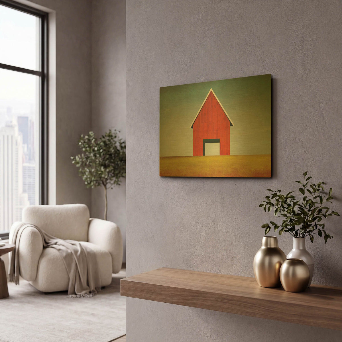 'Red Barn Summer' By Ryan Fowler Gold Metal Wall Art
