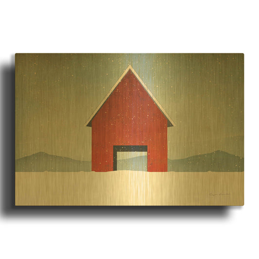 'Red Barn Winter' By Ryan Fowler Gold Metal Wall Art