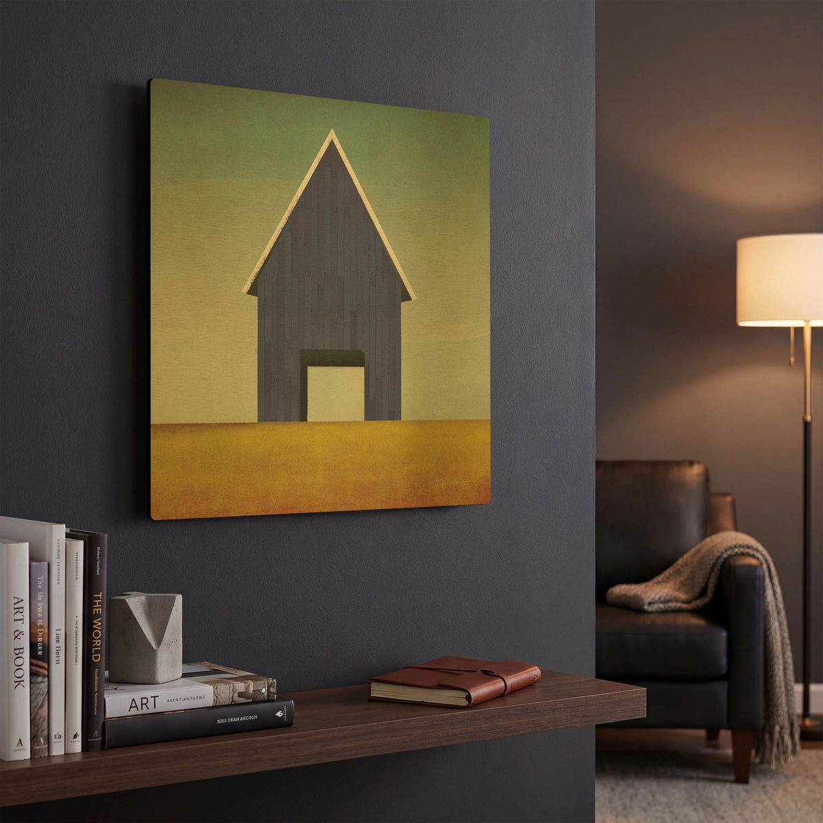 'Navy Barn Summer Crop' By Ryan Fowler Gold Metal Wall Art