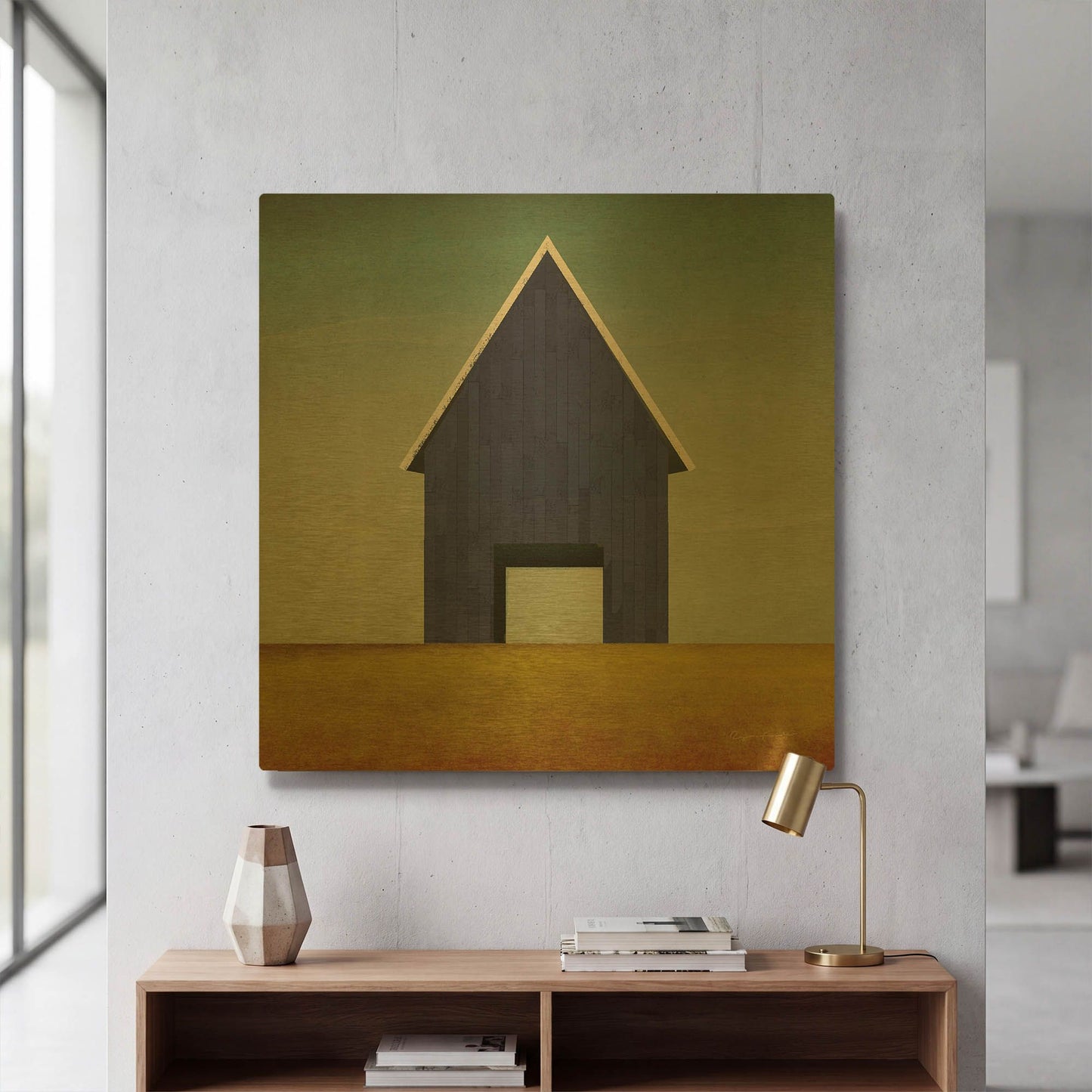 'Navy Barn Summer Crop' By Ryan Fowler Gold Metal Wall Art