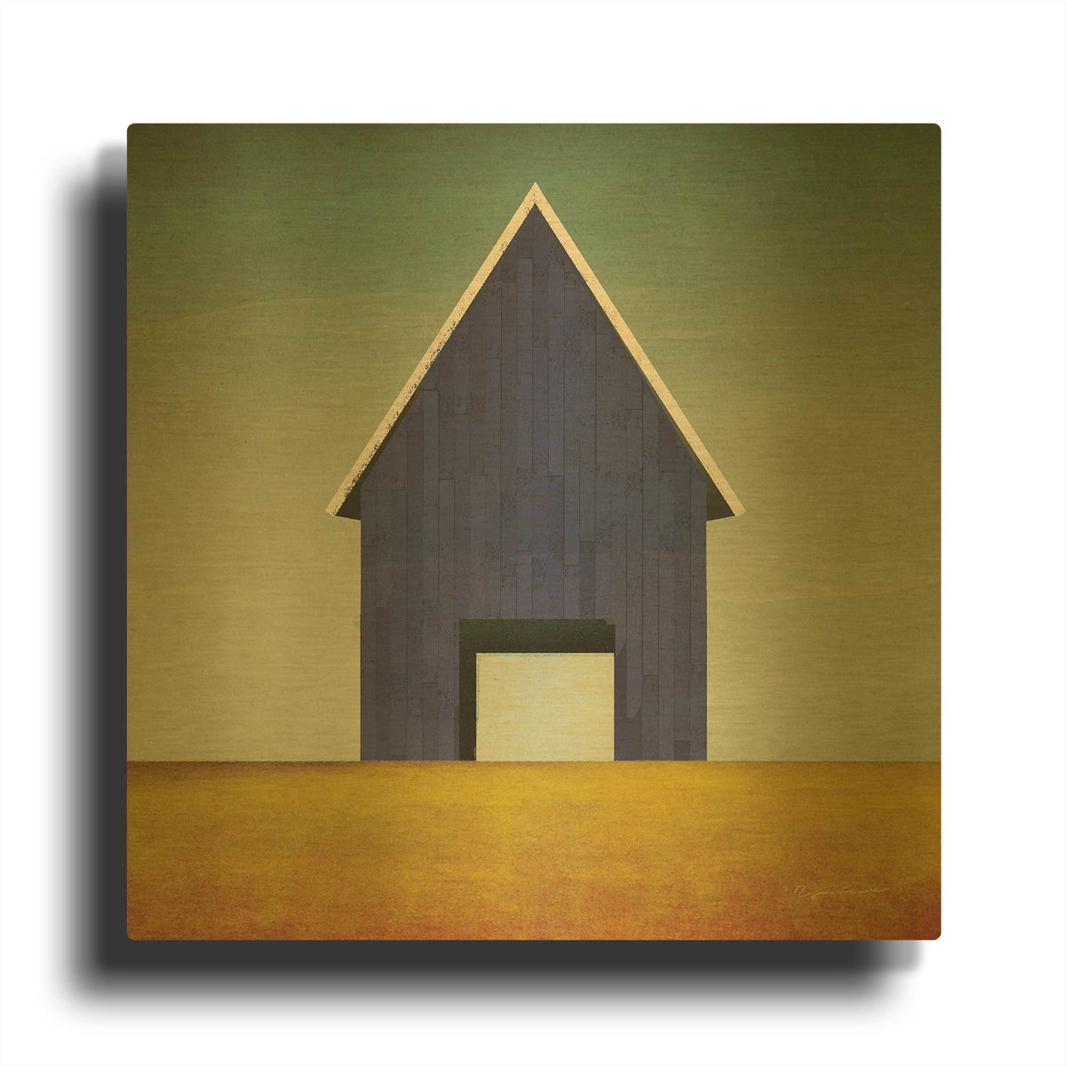 'Navy Barn Summer Crop' By Ryan Fowler Gold Metal Wall Art