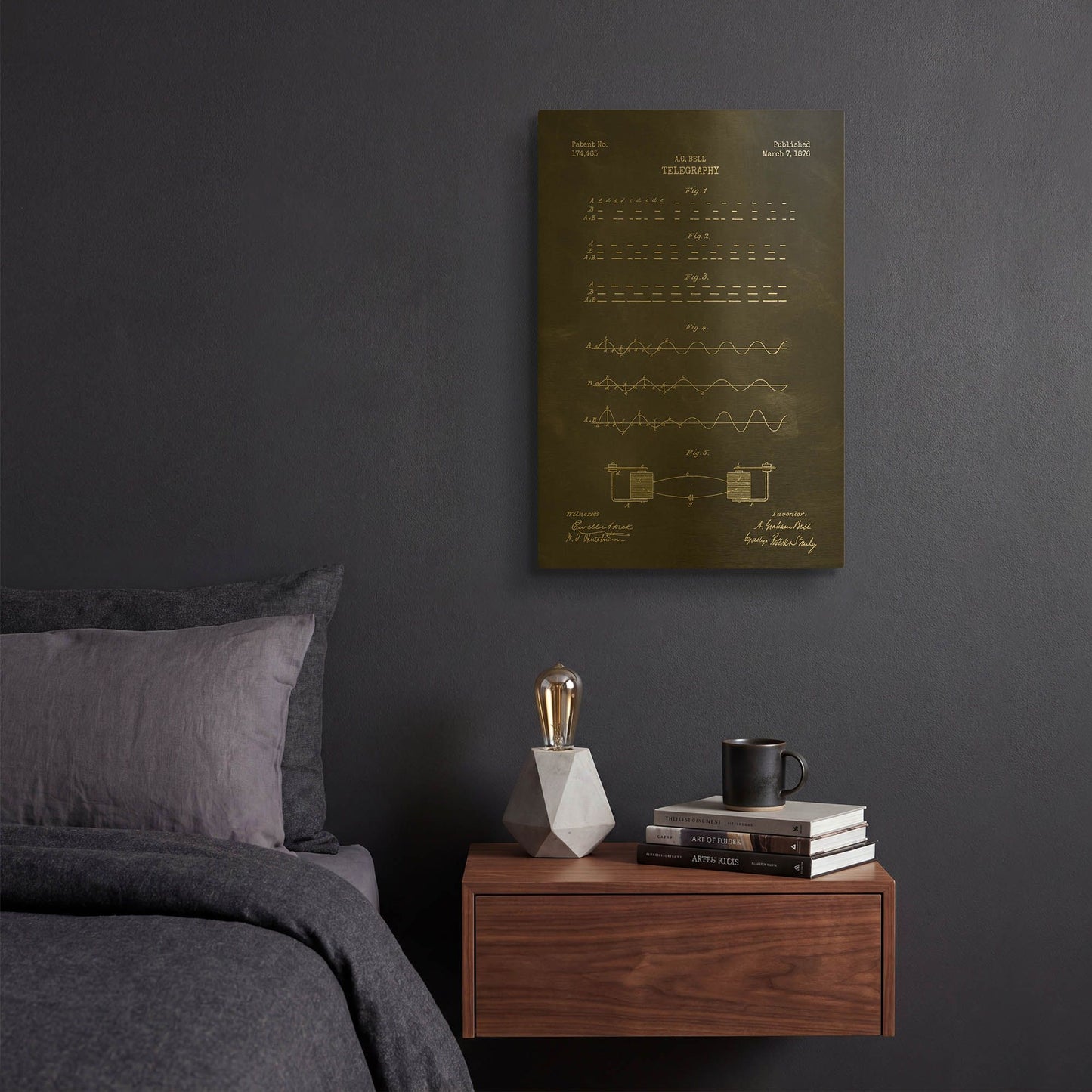 'Telegraphy Blueprint Patent Chalkboard' By LUXE Gold Metal Wall Art