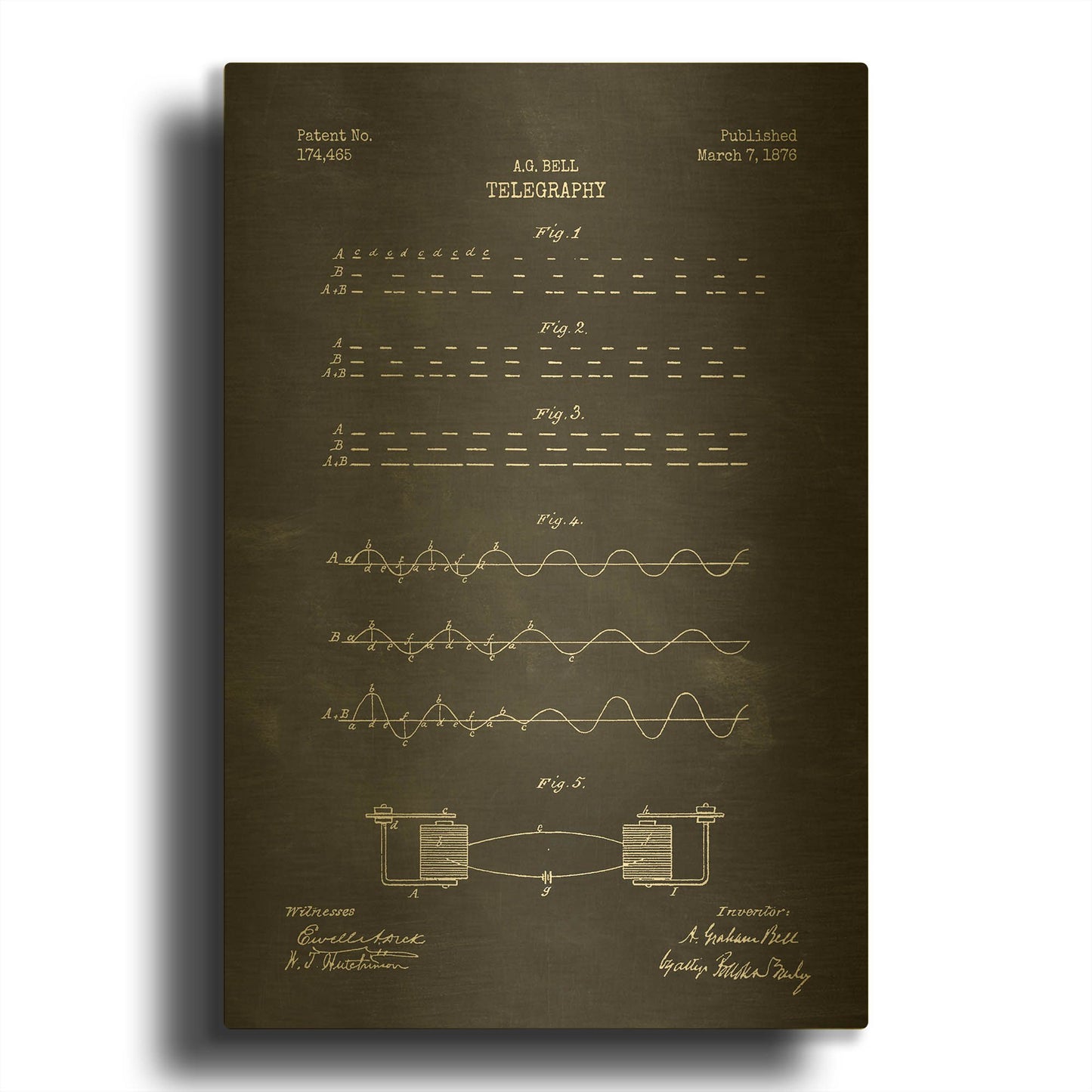 'Telegraphy Blueprint Patent Chalkboard' By LUXE Gold Metal Wall Art