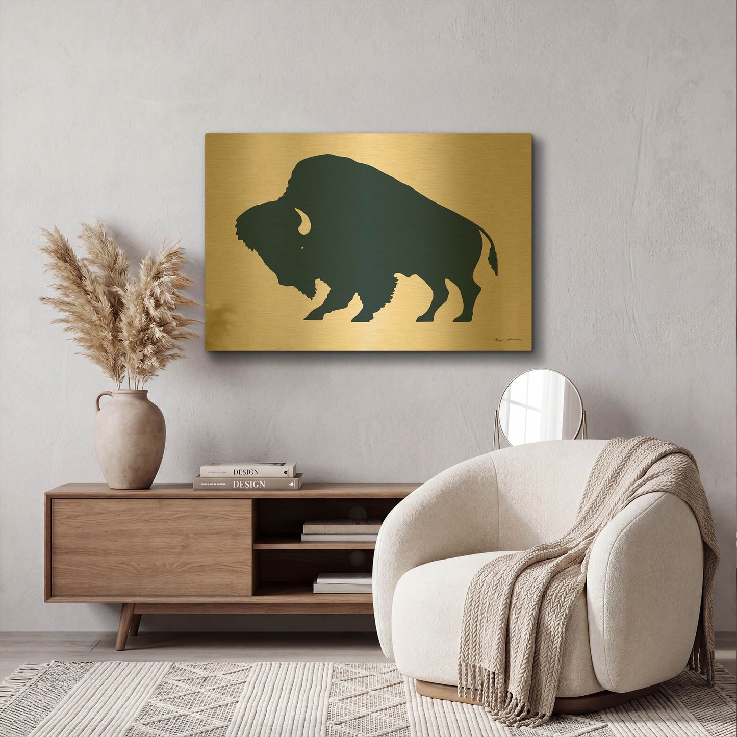 'Buffalo Bison I On Beige' By Ryan Fowler Gold Metal Wall Art