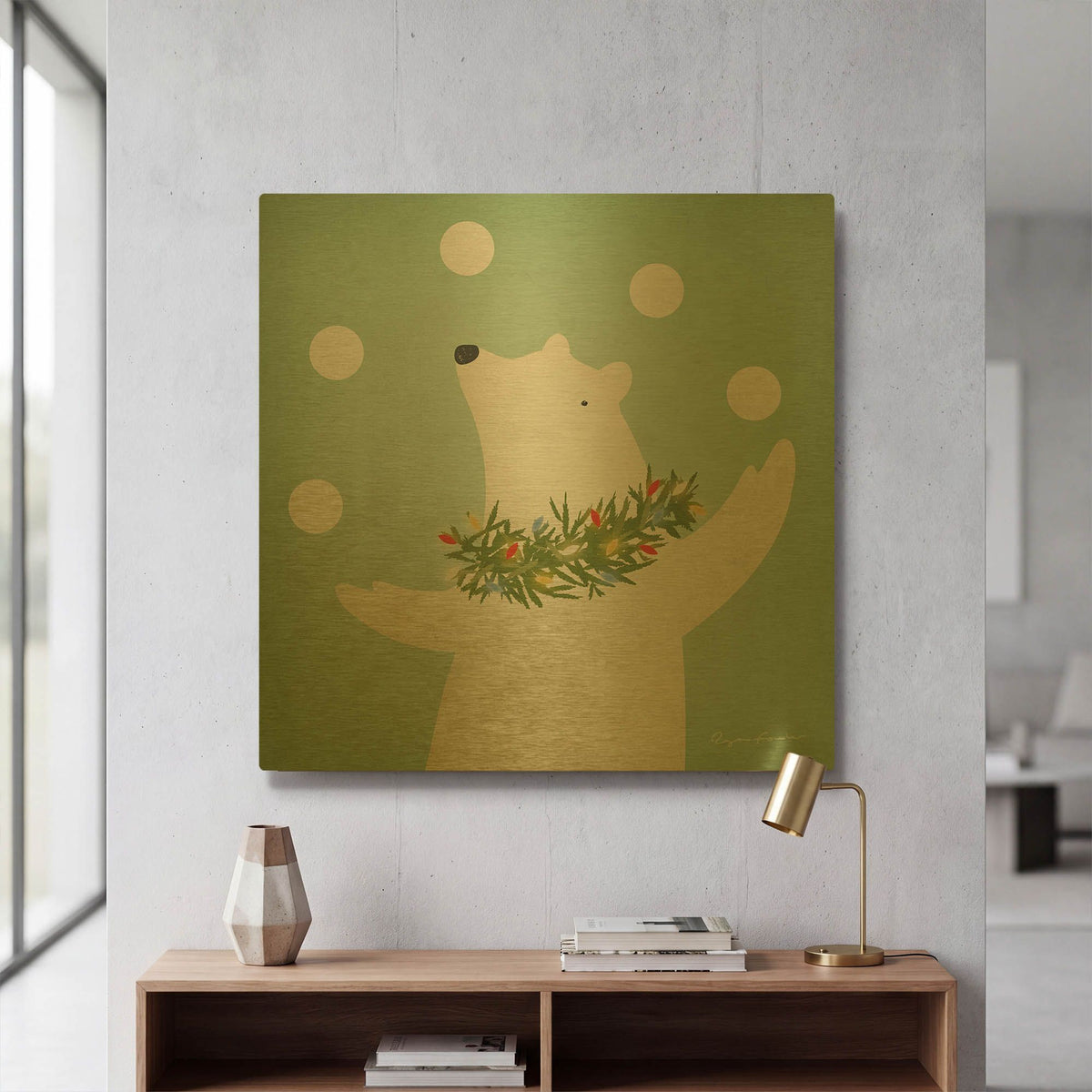 'Circus Polar Bear' By Ryan Fowler Gold Metal Wall Art