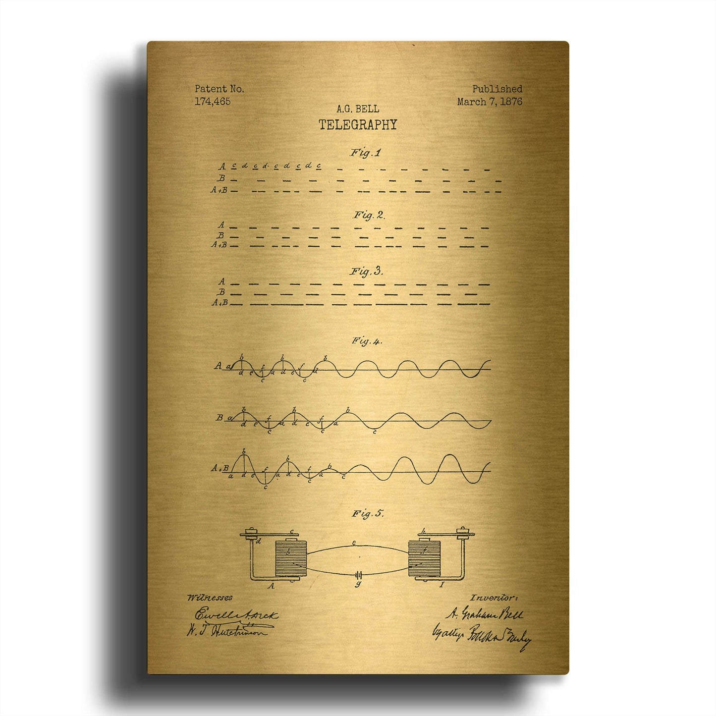 'Telegraphy Blueprint Patent Parchment' By LUXE Gold Metal Wall Art