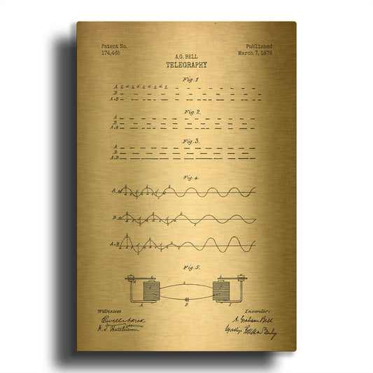 'Telegraphy Blueprint Patent Parchment' By LUXE Gold Metal Wall Art
