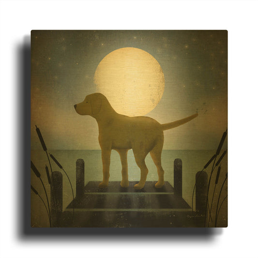 'Moonrise Yellow Dog' By Ryan Fowler Gold Metal Wall Art