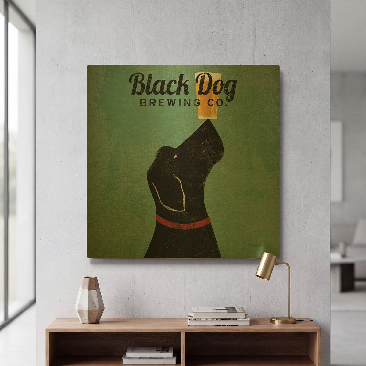 'Black Dog Brewing Co Square' By Ryan Fowler Gold Metal Wall Art