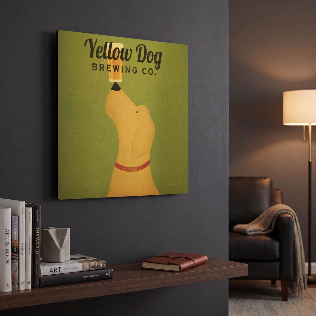 'Yellow Dog Brewing Co Square' By Ryan Fowler Gold Metal Wall Art